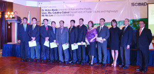 At the SCMAP induction of officers were Public Works Undersecretary for Planning Ma. Catalina Cabral; JG Summit SVP for Corporate Human Resources Nic Lim; and University of Asia and the Pacific program director for Strategic Business Economics Program Dr Victor Abola.