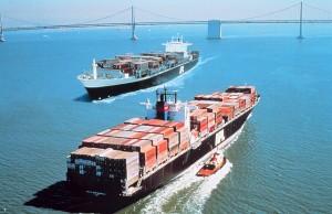 box ships at sea
