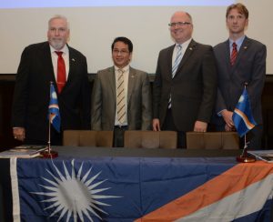 from left, Capt. Robert A. Fay (SVP, Maritime Operations of IRI-Reston); Leo Bolivar (Country Manager of IRI Manila); Capt. John Hafner (VP, Seafarer Manning & Training of IRI-Reston); Mark Van der Graaff (Fleet Operations/Technical Officer of IRI Manila)